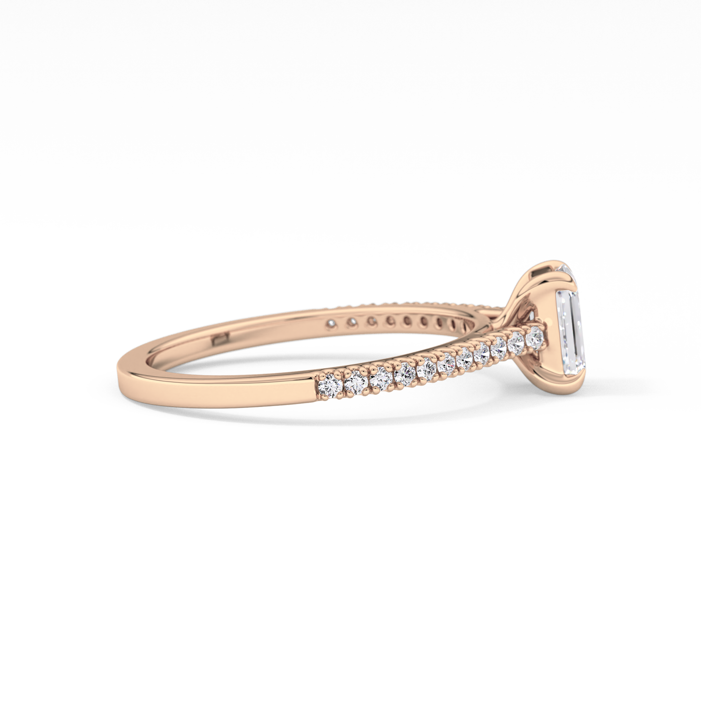 Emerald Cut 0.56 Carat Moissanite Ring – Pave Setting in Gold