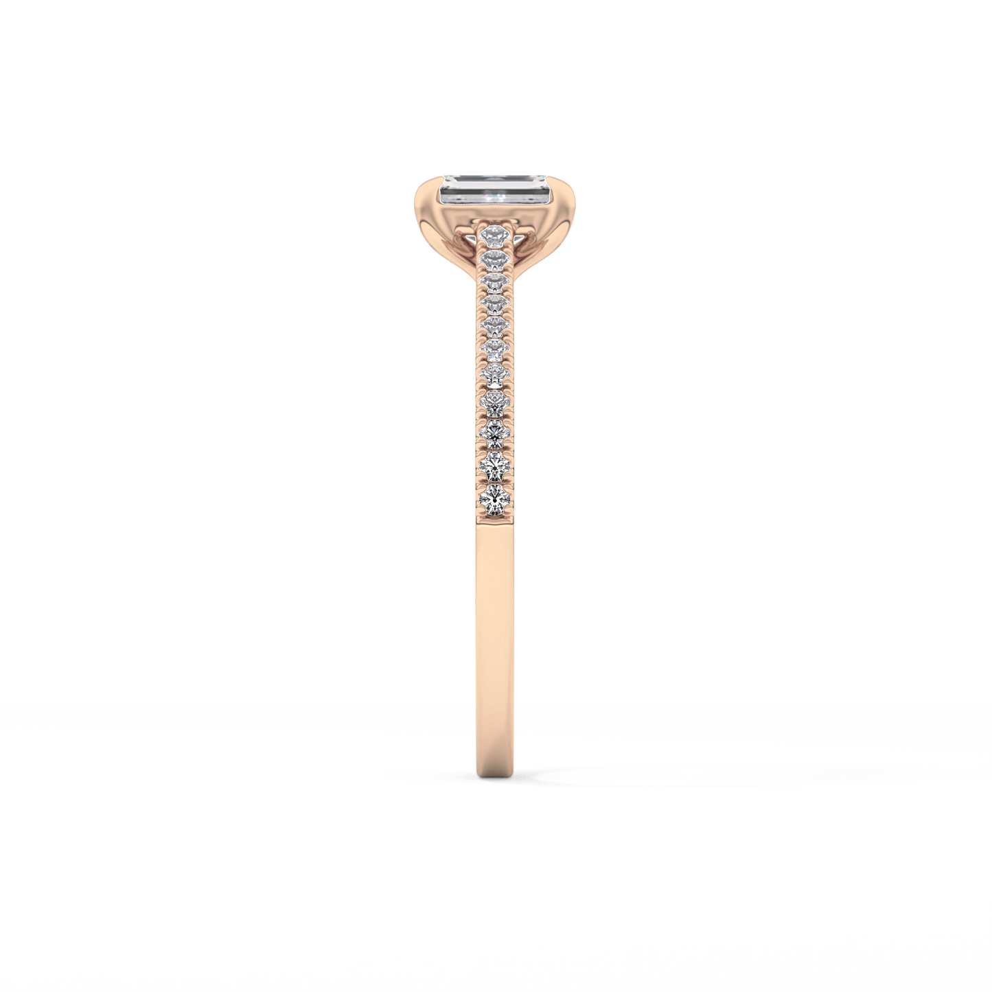 Emerald Cut 0.56 Carat Moissanite Ring – Pave Setting in Gold