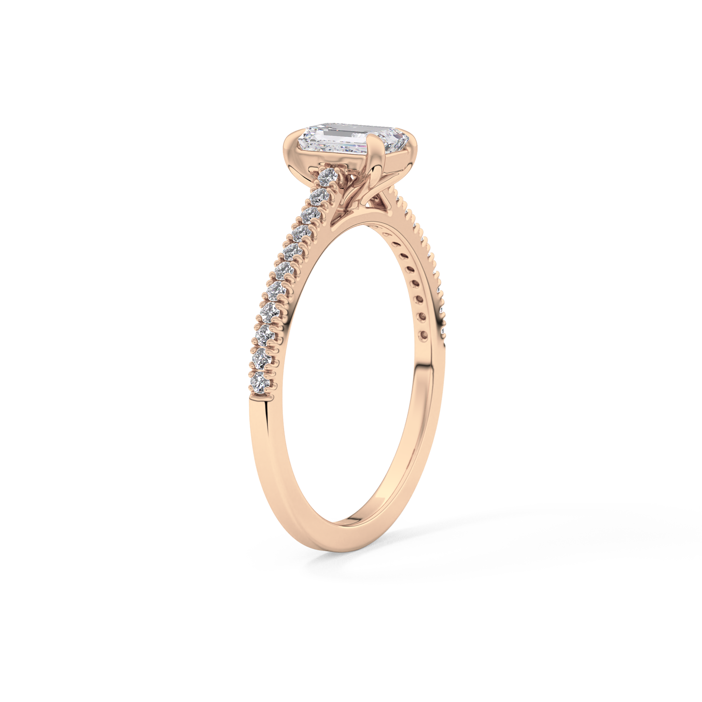 Emerald Cut 0.56 Carat Moissanite Ring – Pave Setting in Gold