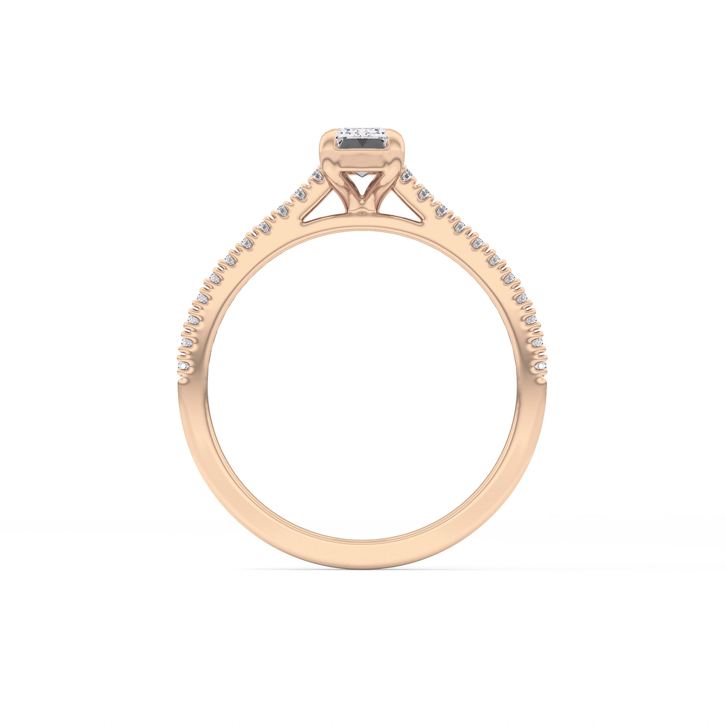 Emerald Cut 0.56 Carat Moissanite Ring – Pave Setting in Gold