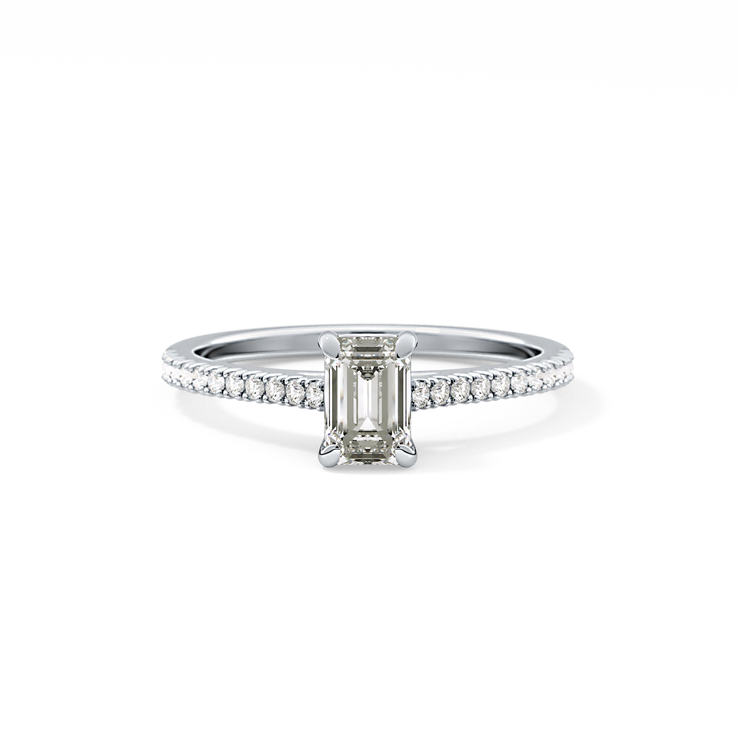Emerald Cut 0.56 Carat Moissanite Ring – Pave Setting in Gold