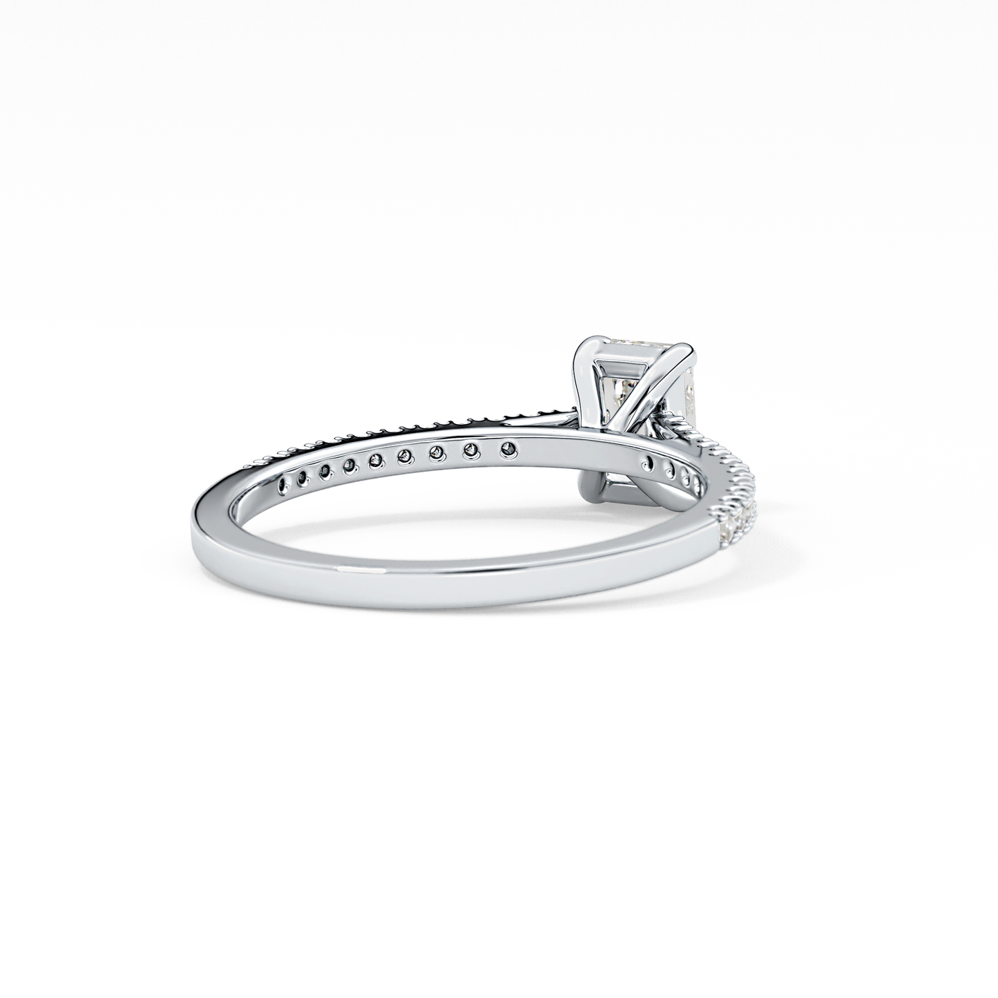 Emerald Cut 0.56 Carat Moissanite Ring – Pave Setting in Gold