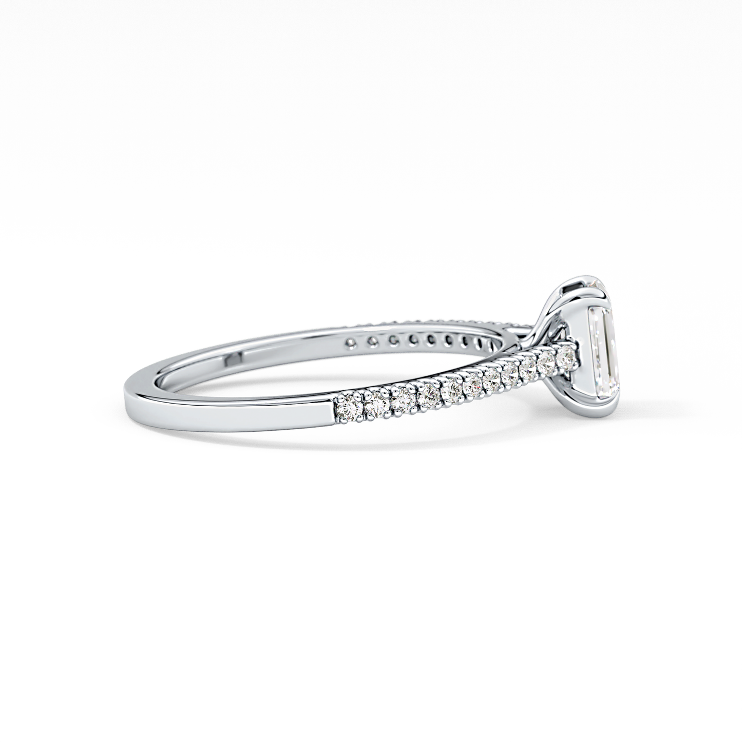 Emerald Cut 0.56 Carat Moissanite Ring – Pave Setting in Gold