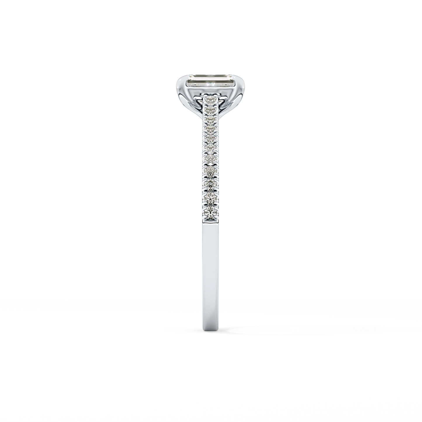 Emerald Cut 0.56 Carat Moissanite Ring – Pave Setting in Gold
