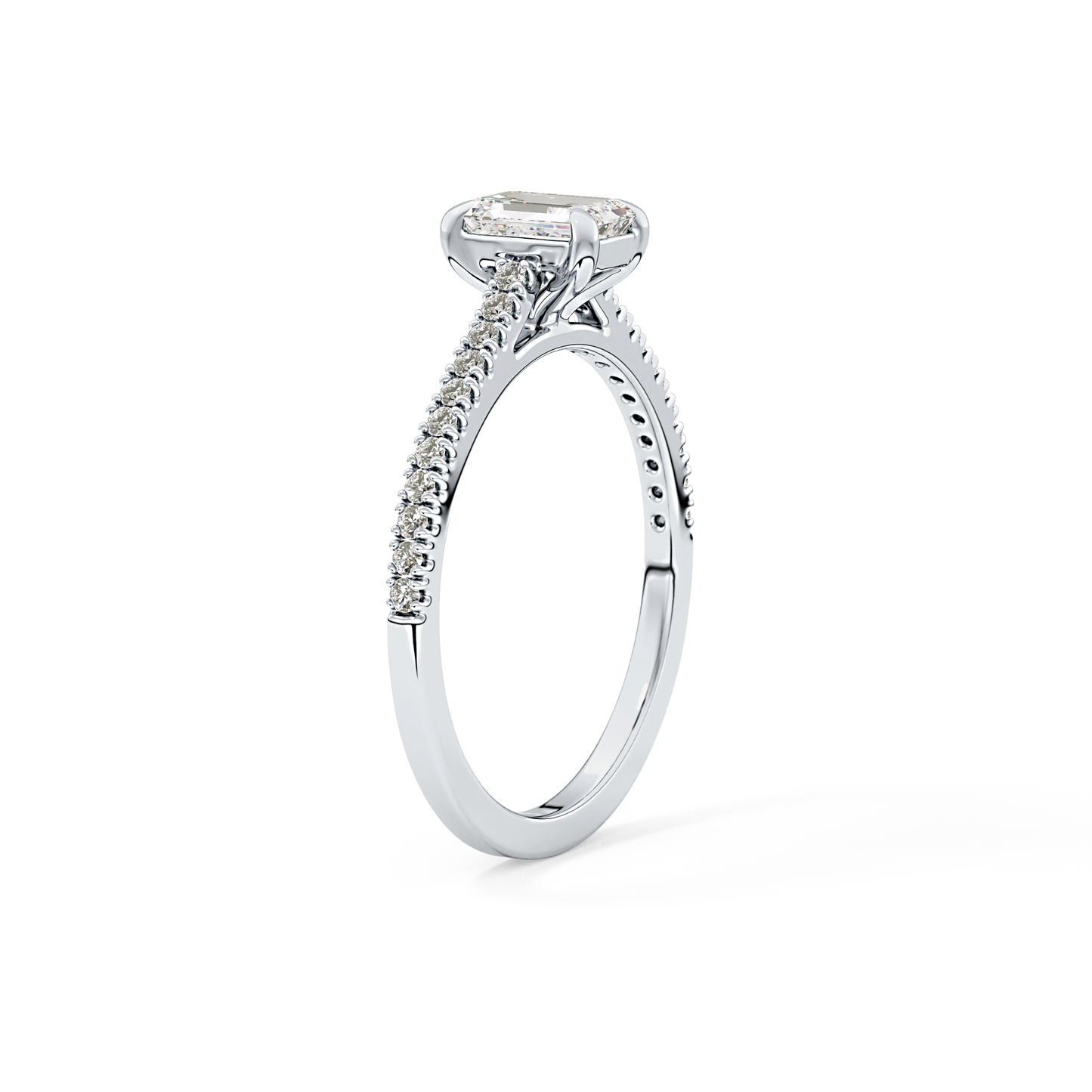 Emerald Cut 0.56 Carat Moissanite Ring – Pave Setting in Gold