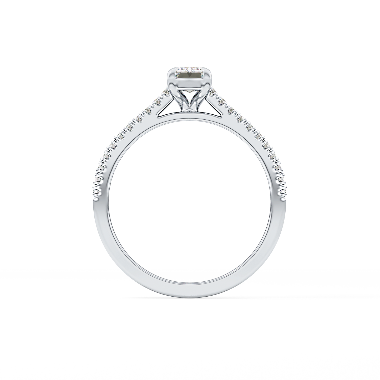 Emerald Cut 0.56 Carat Moissanite Ring – Pave Setting in Gold
