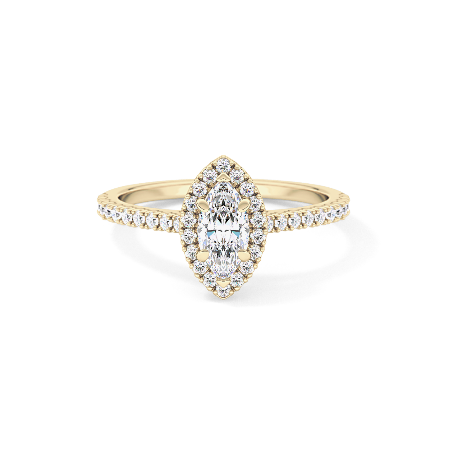 Marquise Cut 0.42 Carat Moissanite Ring – Halo & Pave Setting in Gold