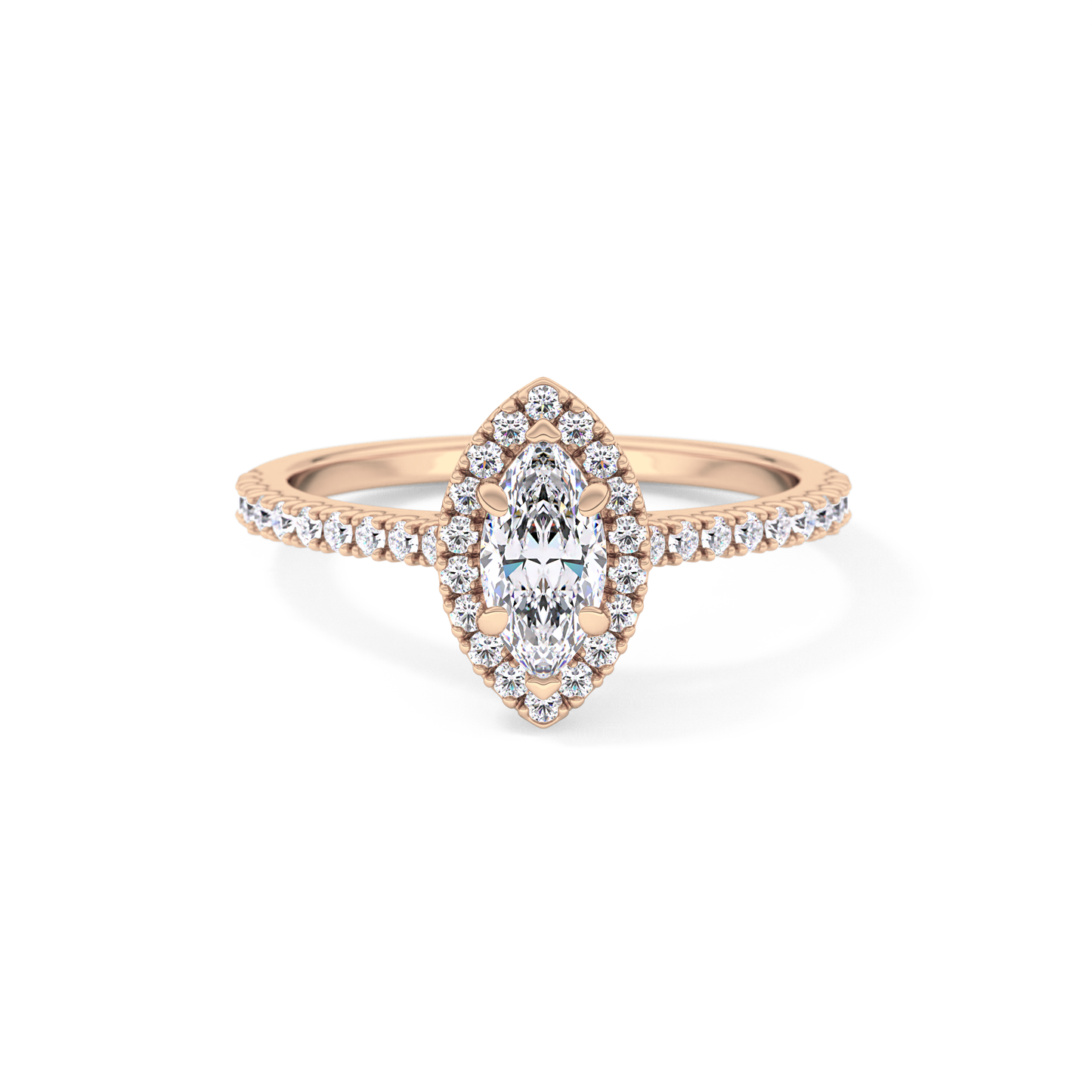 Marquise Cut 0.42 Carat Moissanite Ring – Halo & Pave Setting in Gold