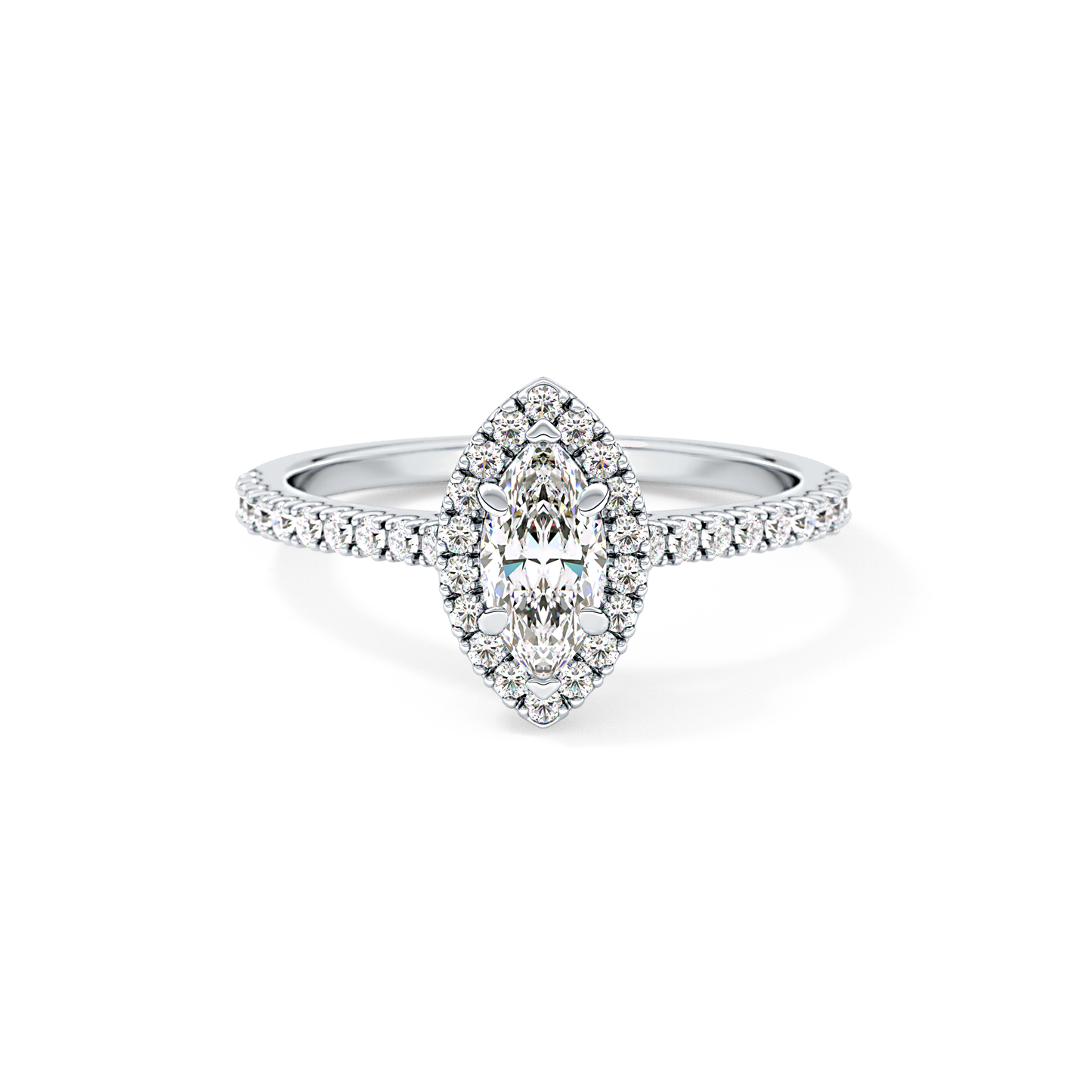 Marquise Cut 0.42 Carat Moissanite Ring – Halo & Pave Setting in Gold 7