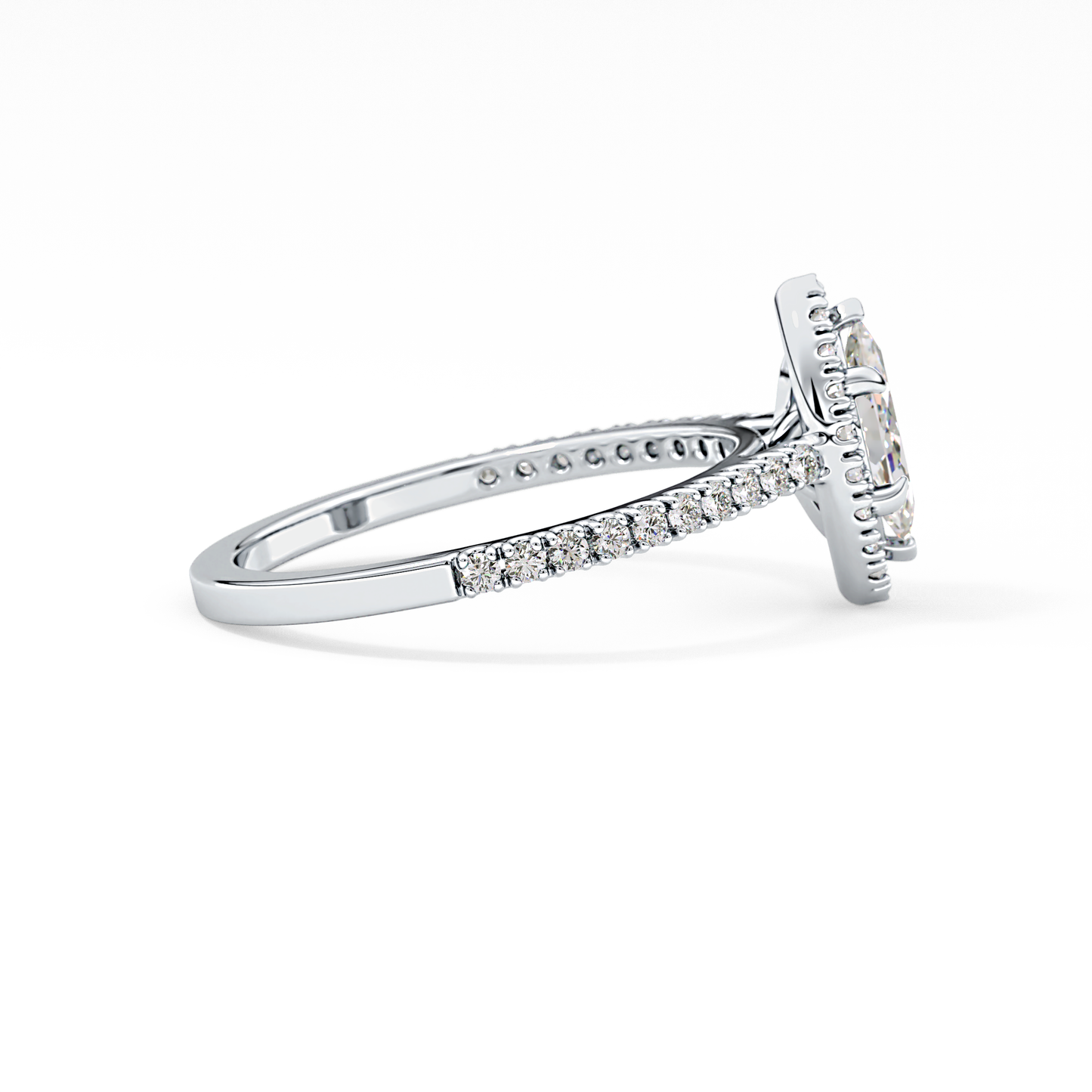 Marquise Cut 0.42 Carat Moissanite Ring – Halo & Pave Setting in Gold 9