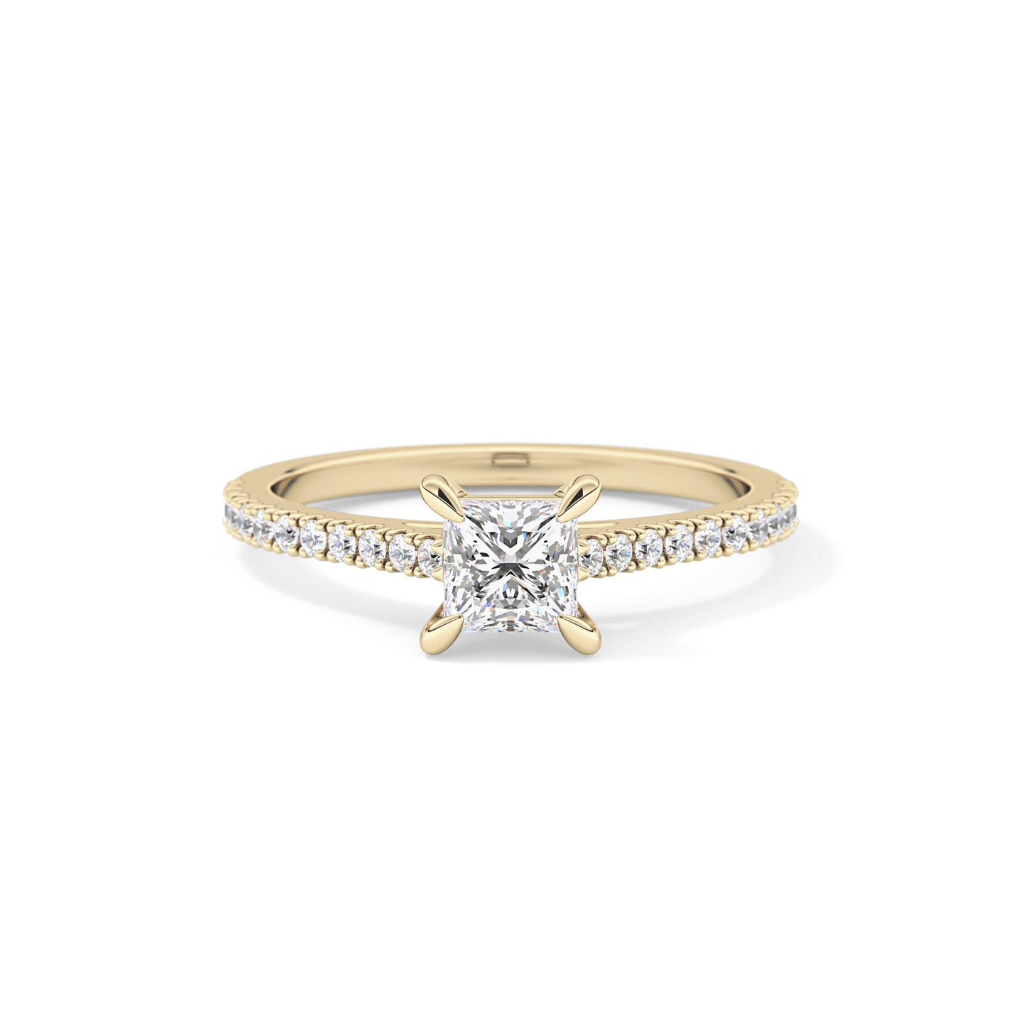 Princess Cut 0.57 Carat Moissanite Ring – Pave Setting in Gold