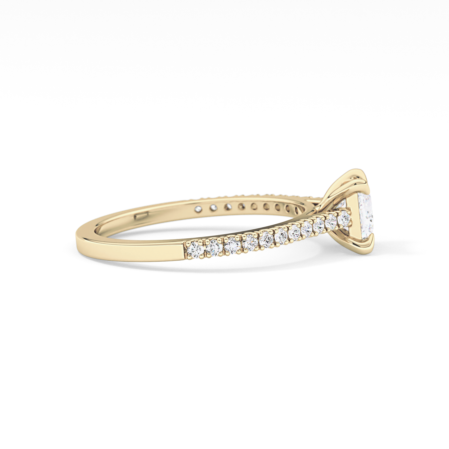 Princess Cut 0.57 Carat Moissanite Ring – Pave Setting in Gold