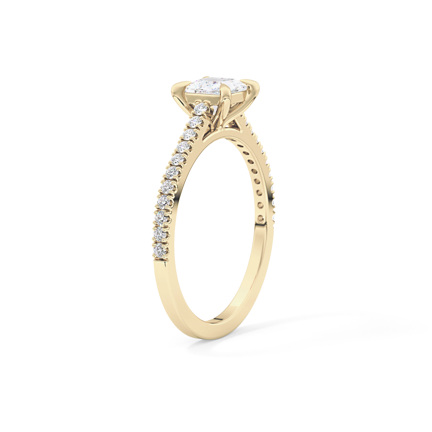 Princess Cut 0.57 Carat Moissanite Ring – Pave Setting in Gold