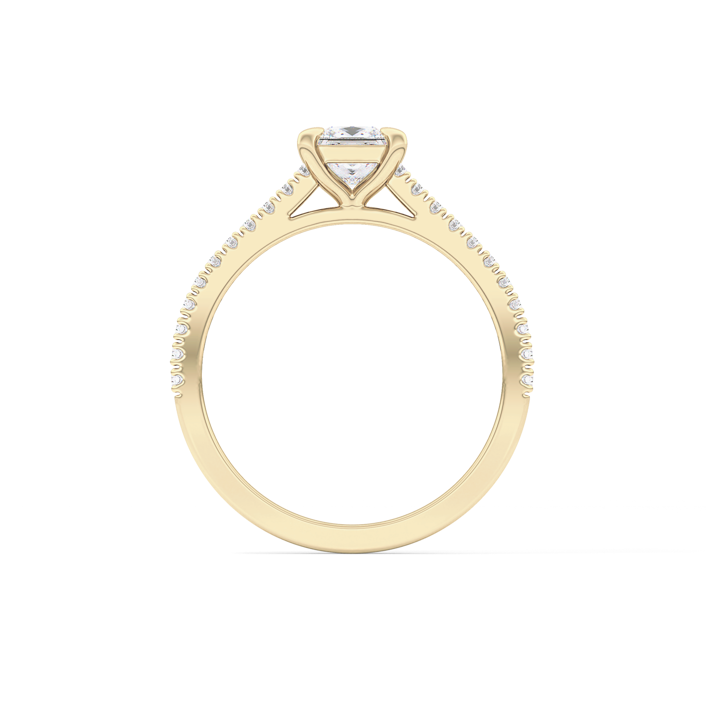 Princess Cut 0.57 Carat Moissanite Ring – Pave Setting in Gold