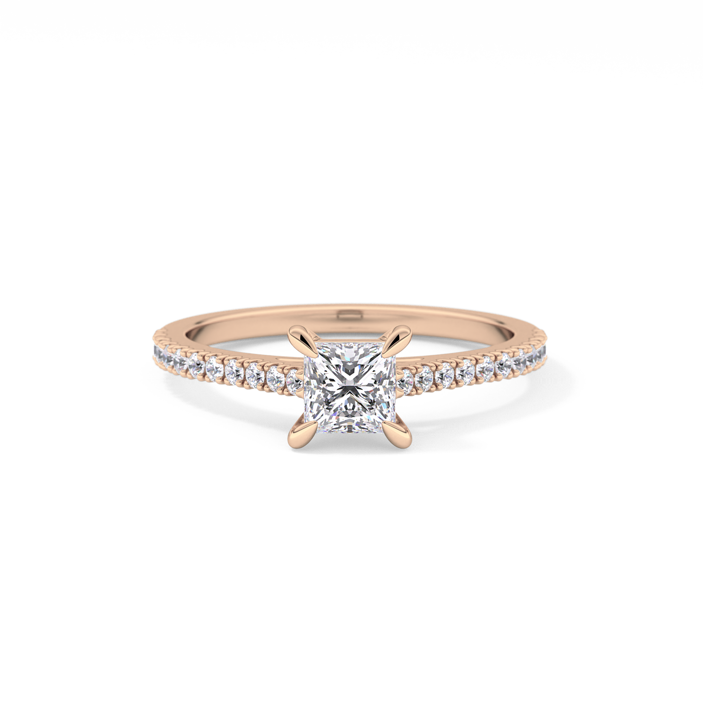 Princess Cut 0.57 Carat Moissanite Ring – Pave Setting in Gold