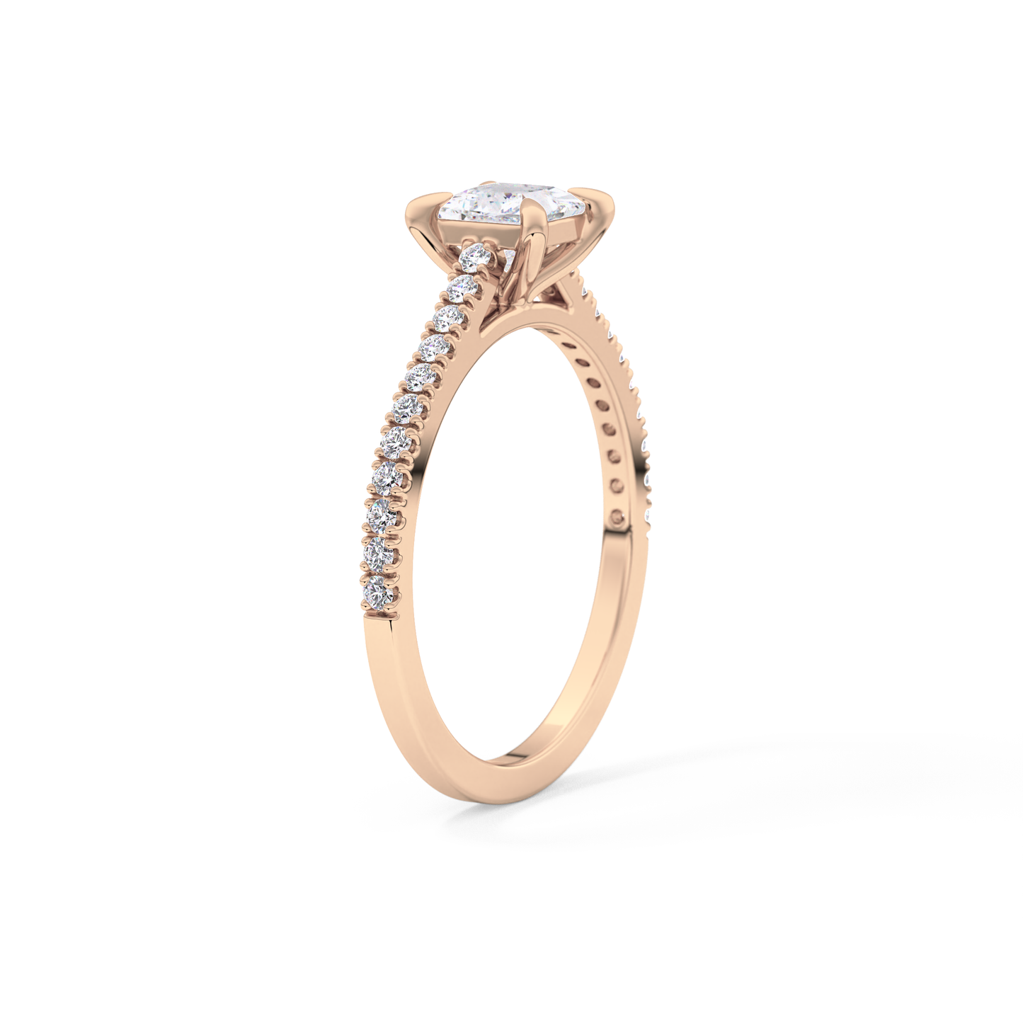 Princess Cut 0.57 Carat Moissanite Ring – Pave Setting in Gold