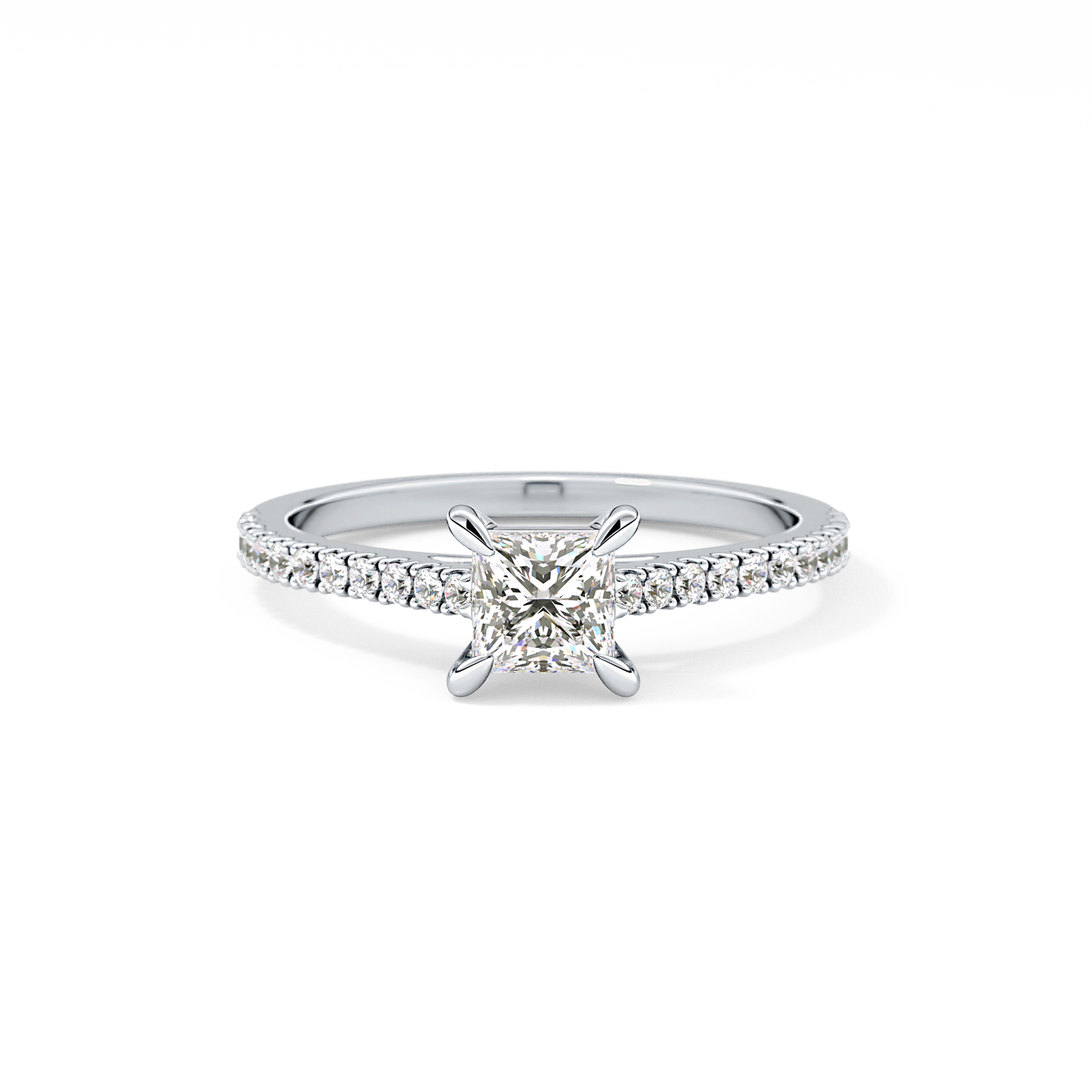 Princess Cut 0.57 Carat Moissanite Ring – Pave Setting in Gold