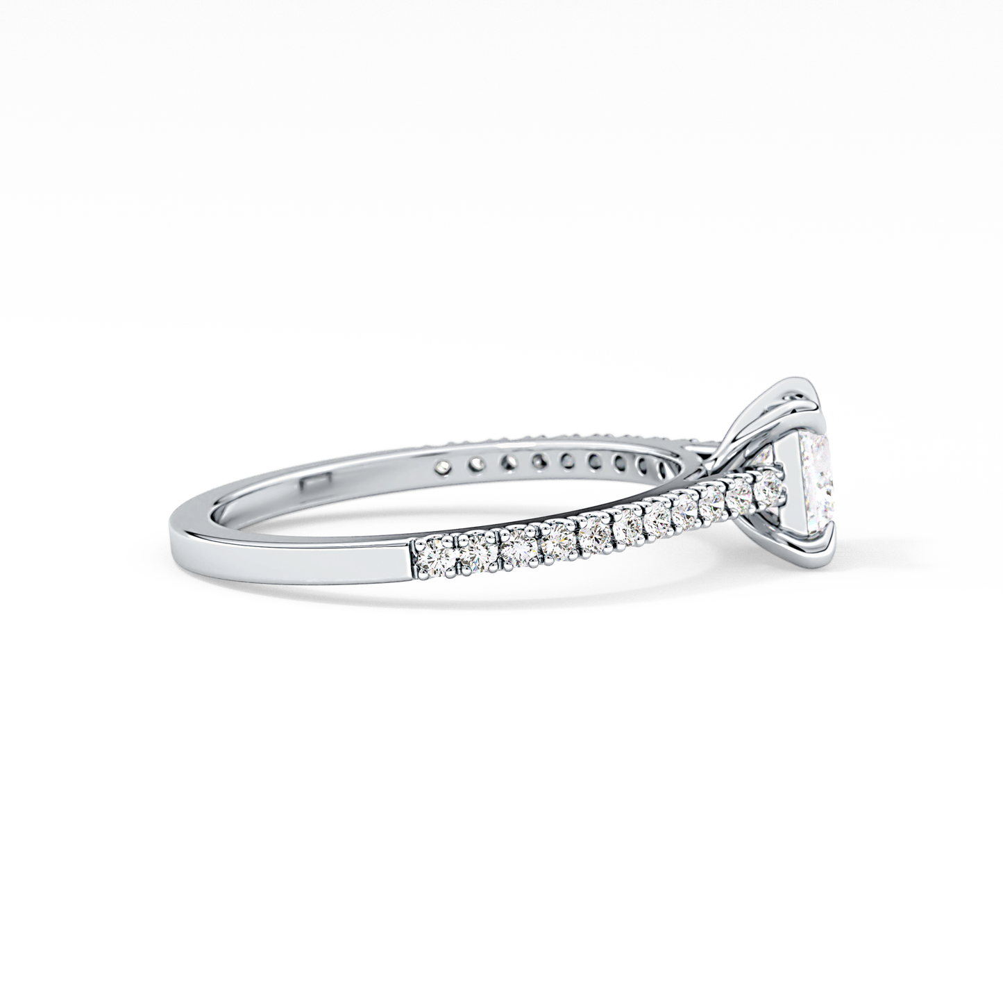 Princess Cut 0.57 Carat Moissanite Ring – Pave Setting in Gold