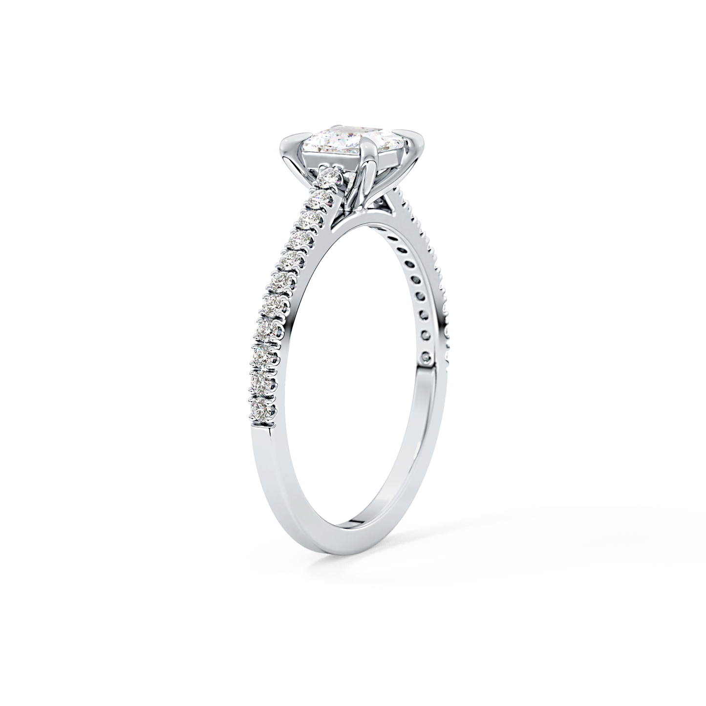 Princess Cut 0.57 Carat Moissanite Ring – Pave Setting in Gold