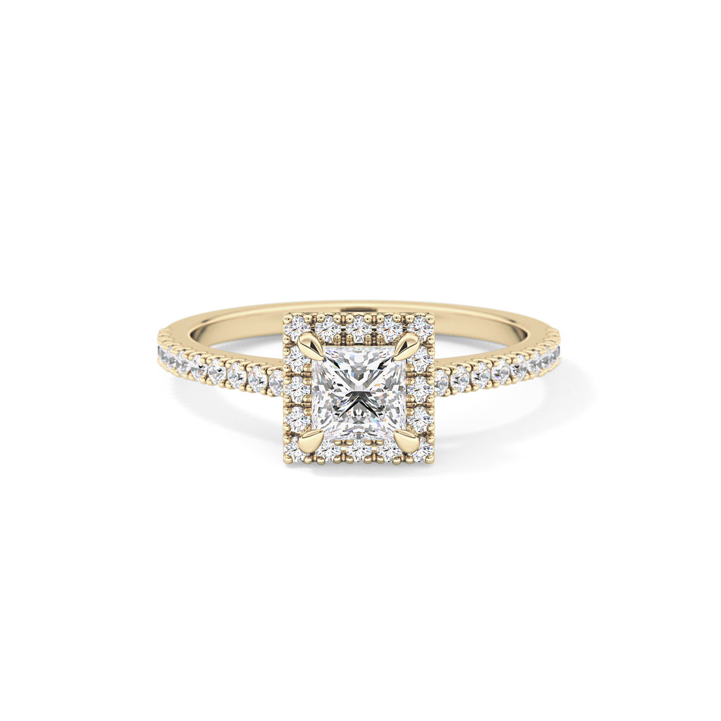 Princess Cut 0.57 Carat Moissanite Ring – Halo & Pave Setting in Gold