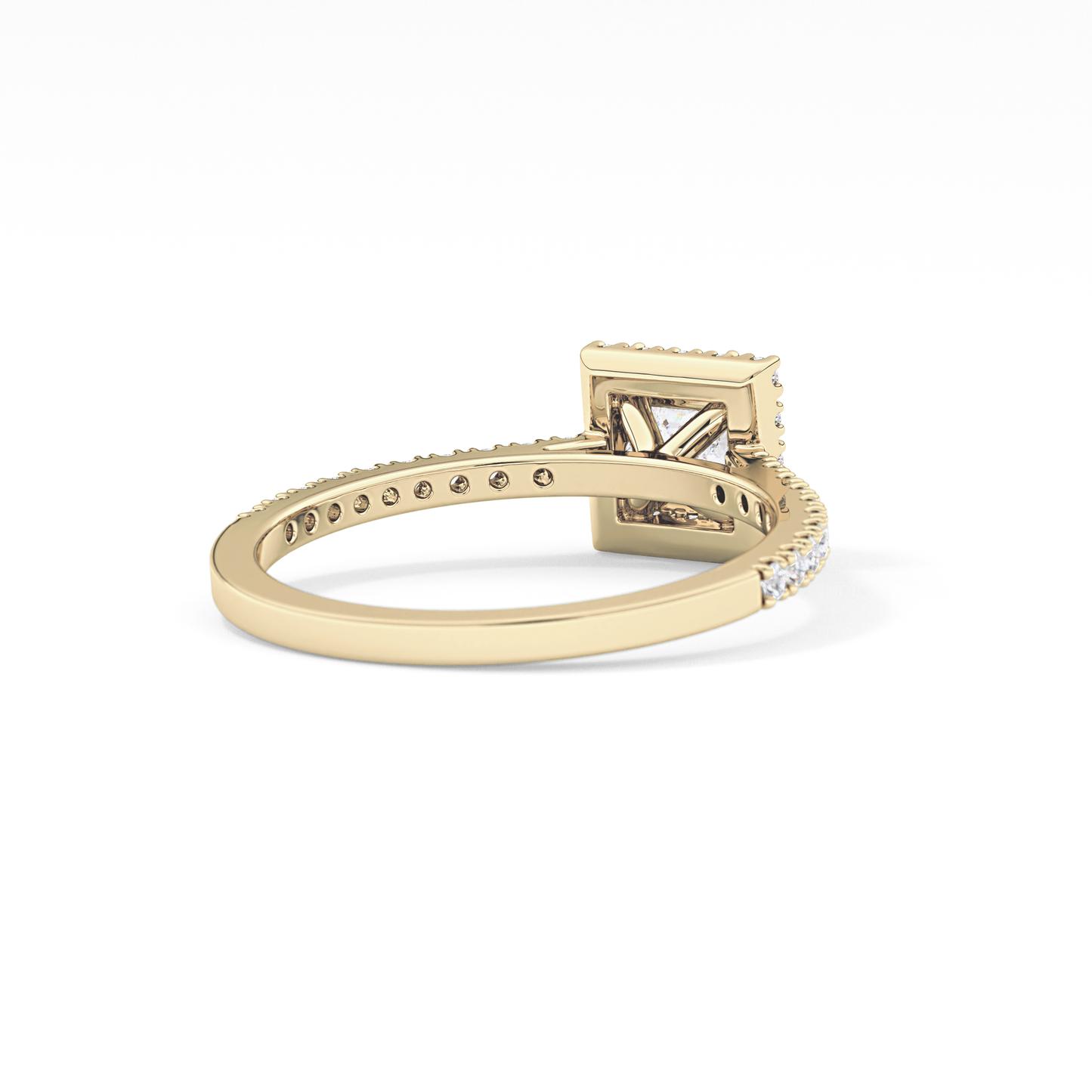 Princess Cut 0.57 Carat Moissanite Ring – Halo & Pave Setting in Gold