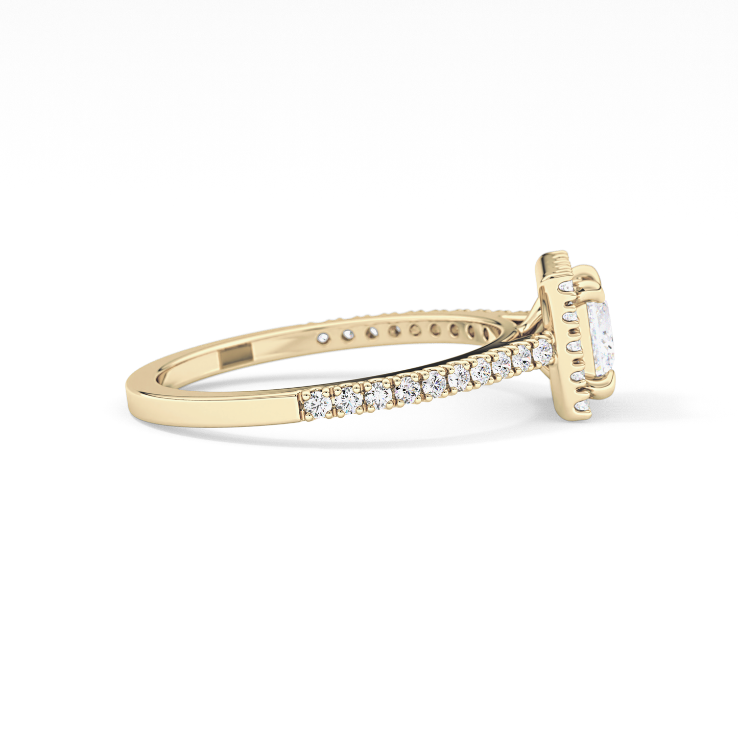 Princess Cut 0.57 Carat Moissanite Ring – Halo & Pave Setting in Gold