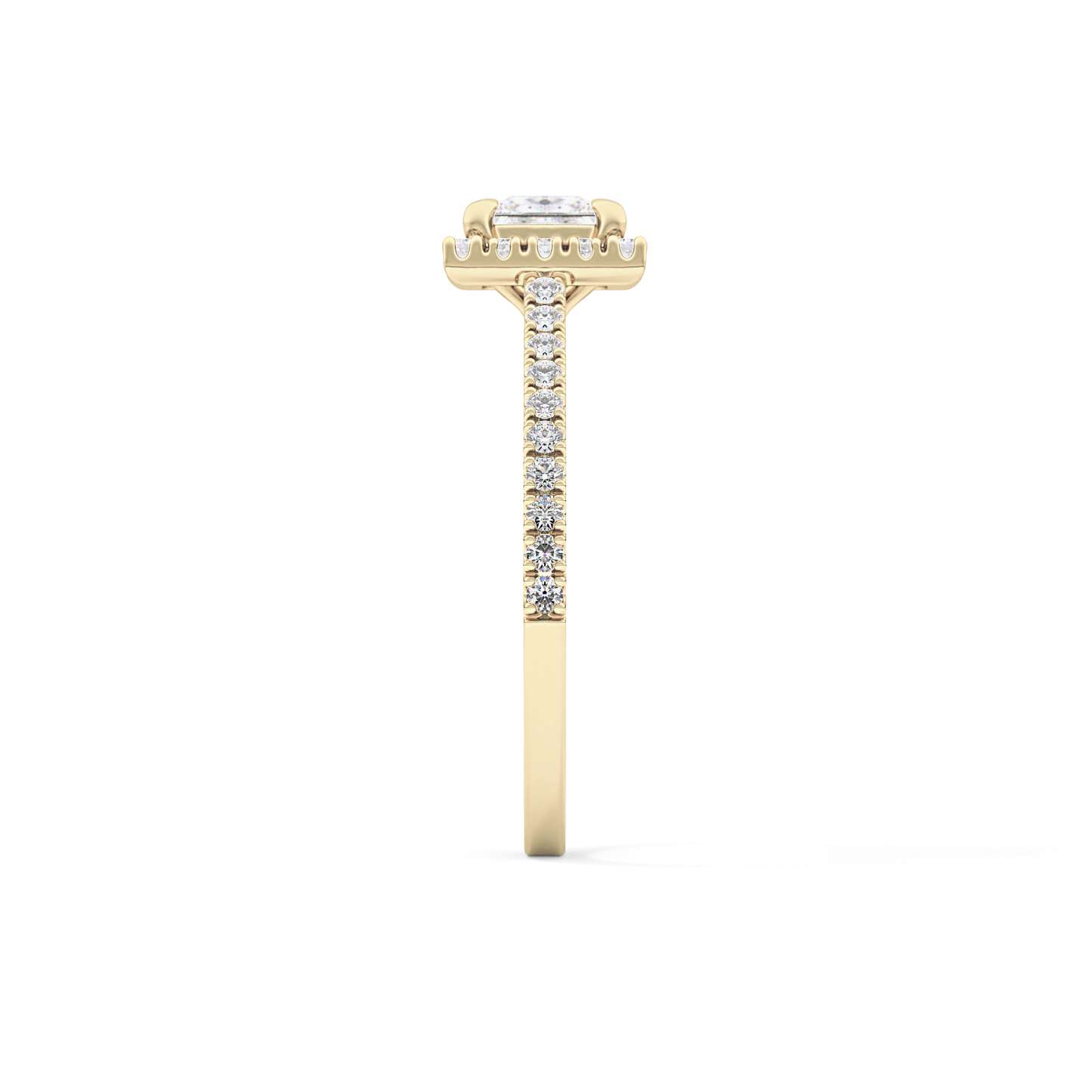 Princess Cut 0.57 Carat Moissanite Ring – Halo & Pave Setting in Gold