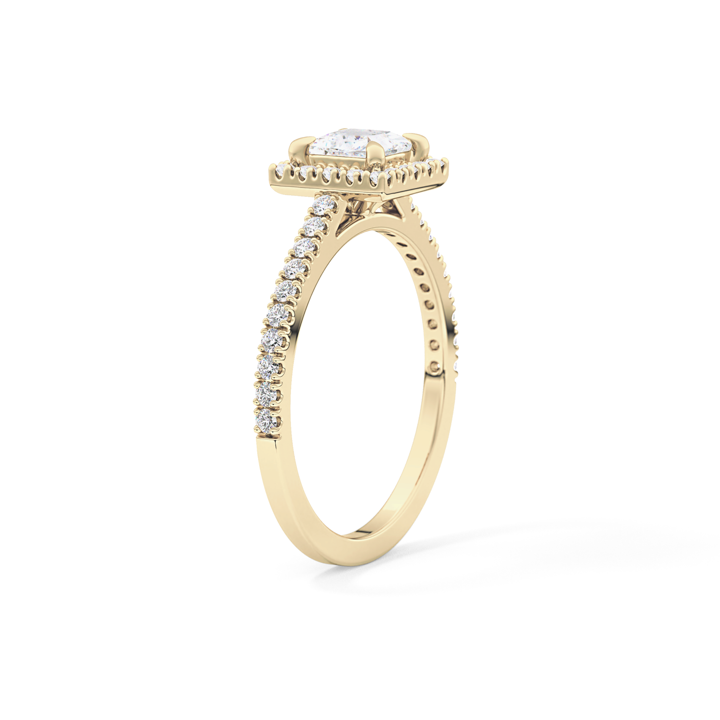 Princess Cut 0.57 Carat Moissanite Ring – Halo & Pave Setting in Gold