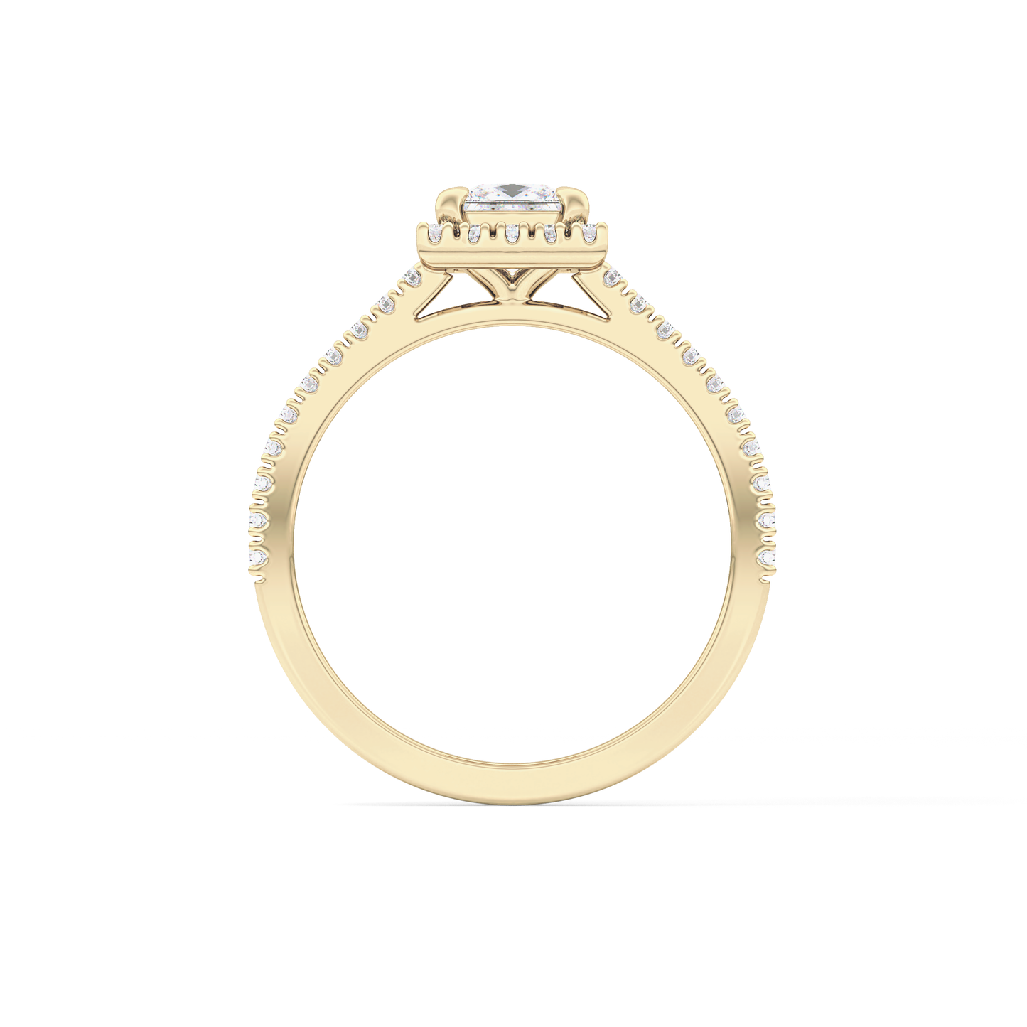 Princess Cut 0.57 Carat Moissanite Ring – Halo & Pave Setting in Gold