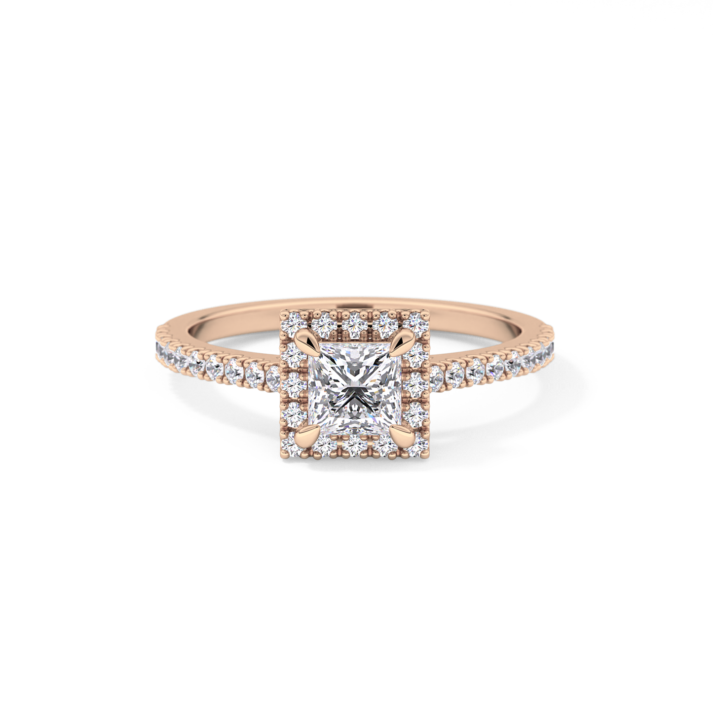 Princess Cut 0.57 Carat Moissanite Ring – Halo & Pave Setting in Gold
