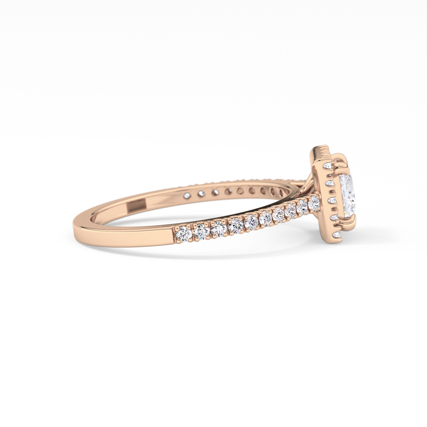 Princess Cut 0.57 Carat Moissanite Ring – Halo & Pave Setting in Gold