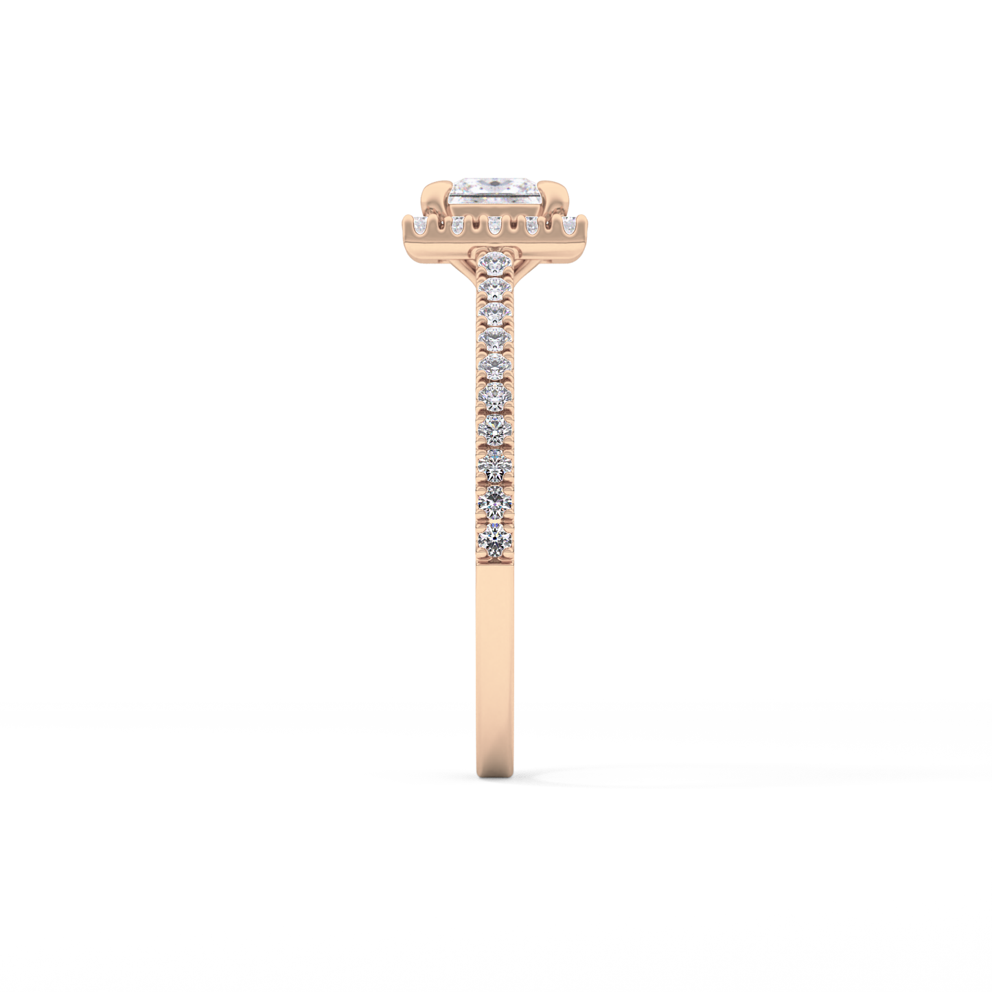 Princess Cut 0.57 Carat Moissanite Ring – Halo & Pave Setting in Gold