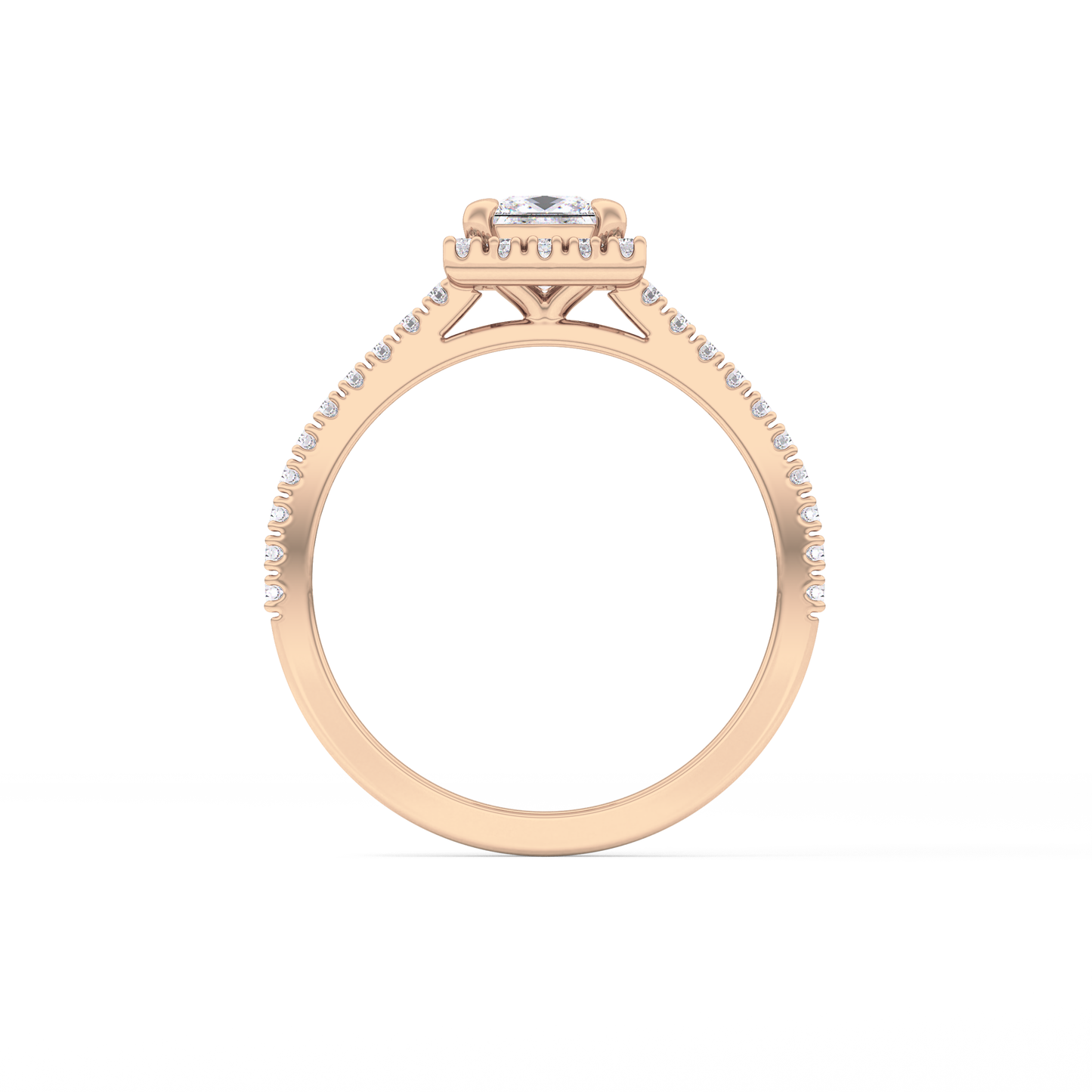 Princess Cut 0.57 Carat Moissanite Ring – Halo & Pave Setting in Gold