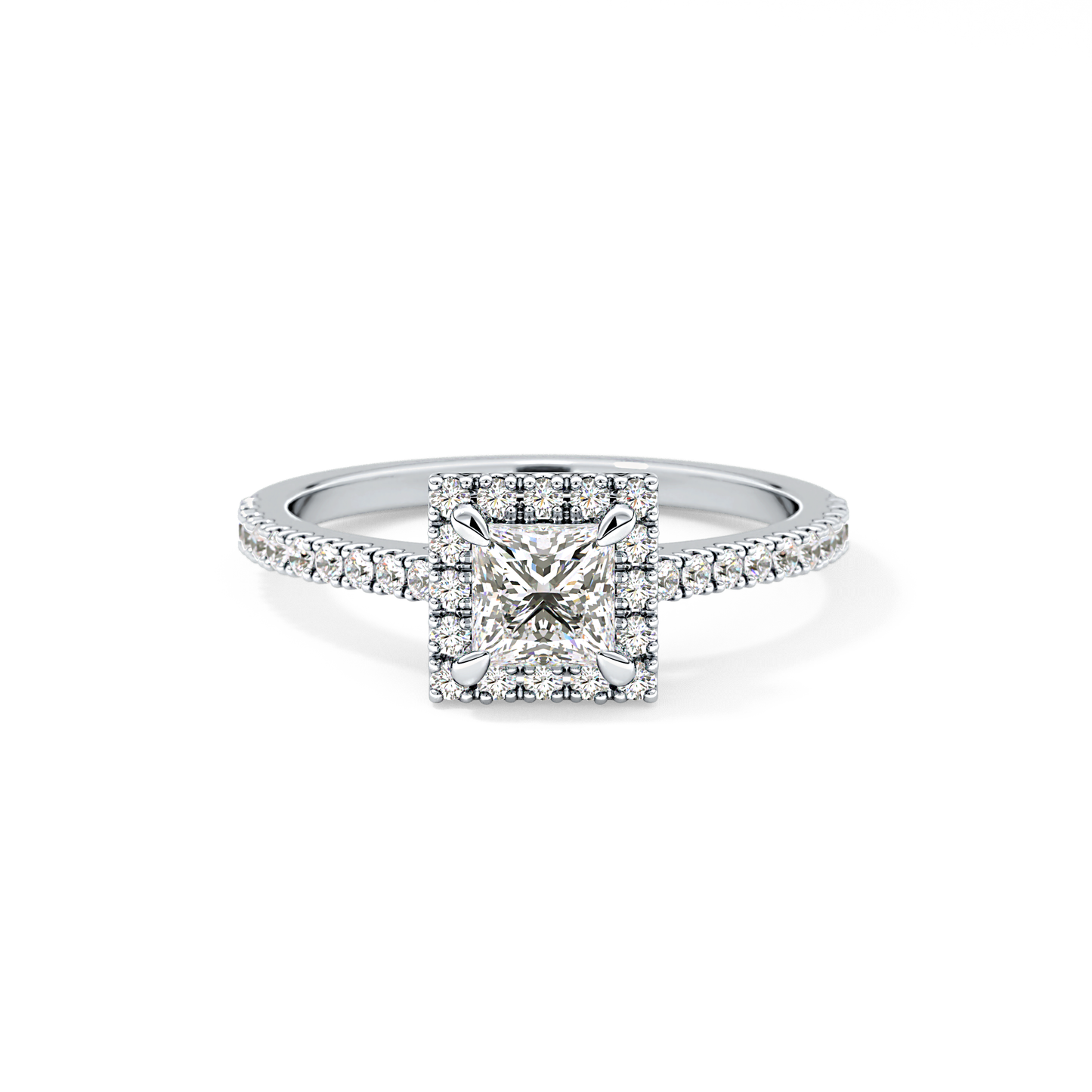 Princess Cut 0.57 Carat Moissanite Ring – Halo & Pave Setting in Gold