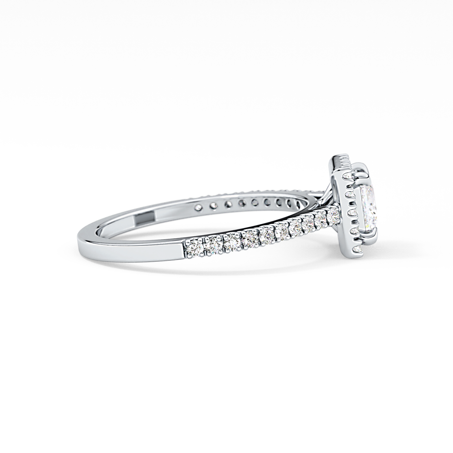 Princess Cut 0.57 Carat Moissanite Ring – Halo & Pave Setting in Gold