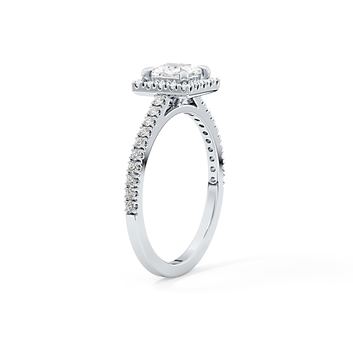 Princess Cut 0.57 Carat Moissanite Ring – Halo & Pave Setting in Gold