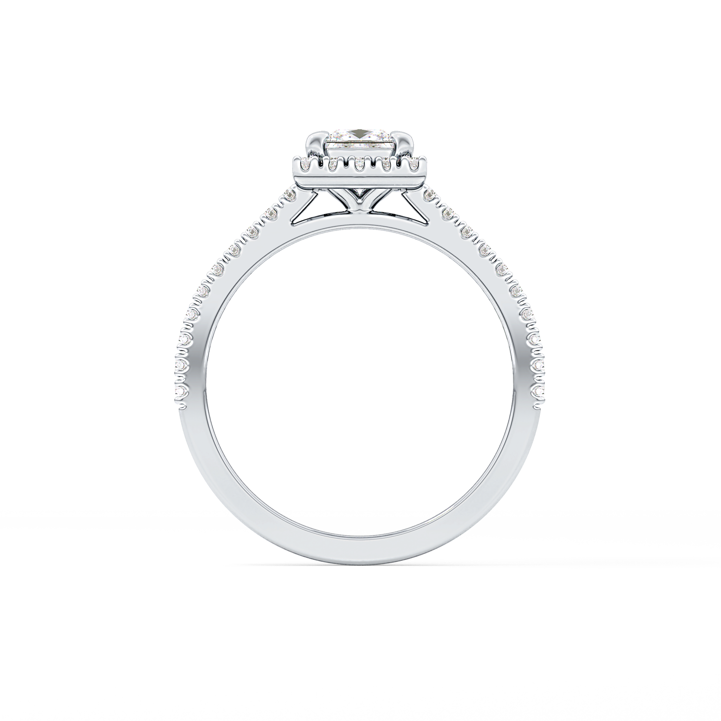 Princess Cut 0.57 Carat Moissanite Ring – Halo & Pave Setting in Gold