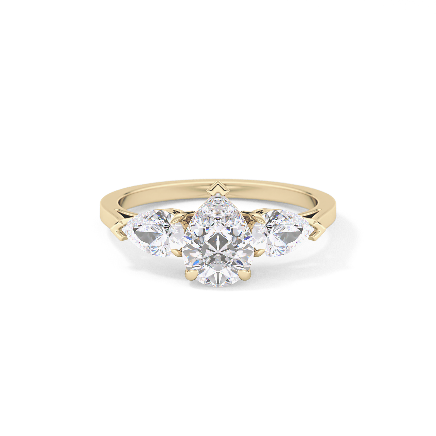 Pear Cut 0.81 Carat Moissanite Ring – Three Stones Setting in Gold