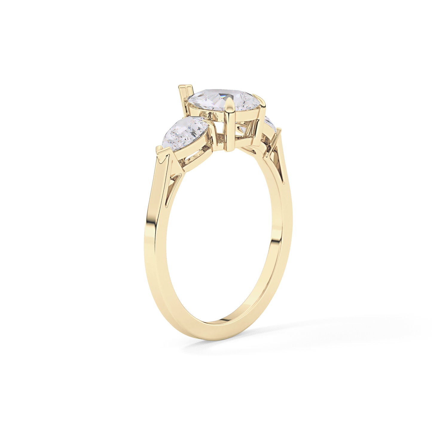 Pear Cut 0.81 Carat Moissanite Ring – Three Stones Setting in Gold