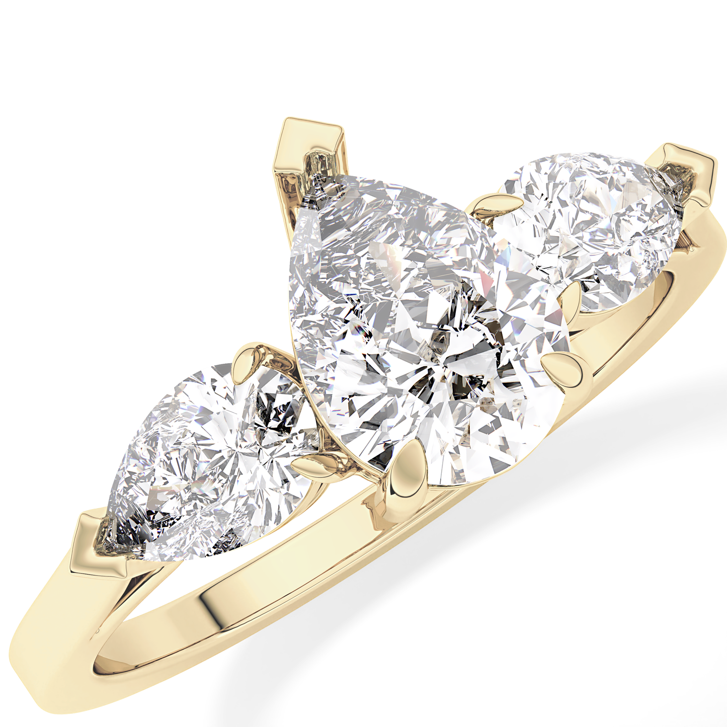 Pear Cut 0.81 Carat Moissanite Ring – Three Stones Setting in Gold