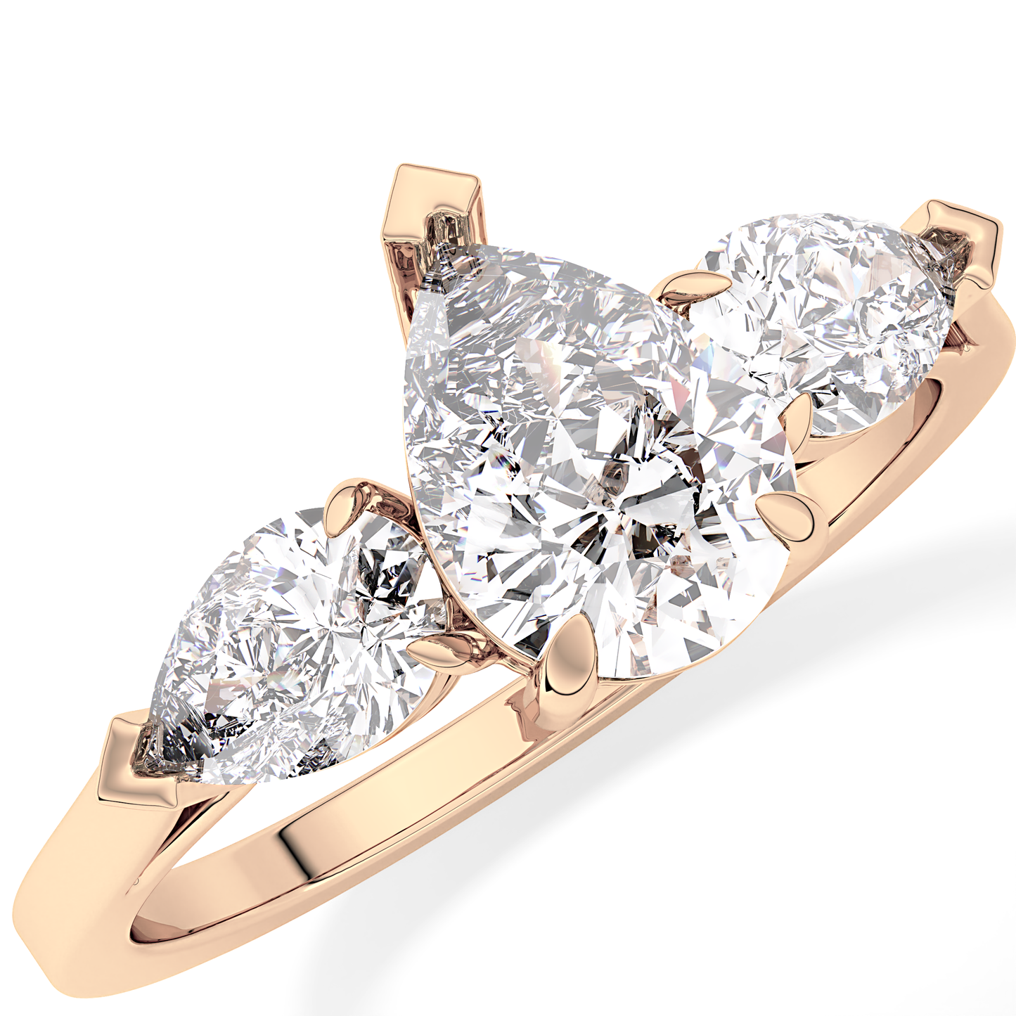 Pear Cut 0.81 Carat Moissanite Ring – Three Stones Setting in Gold