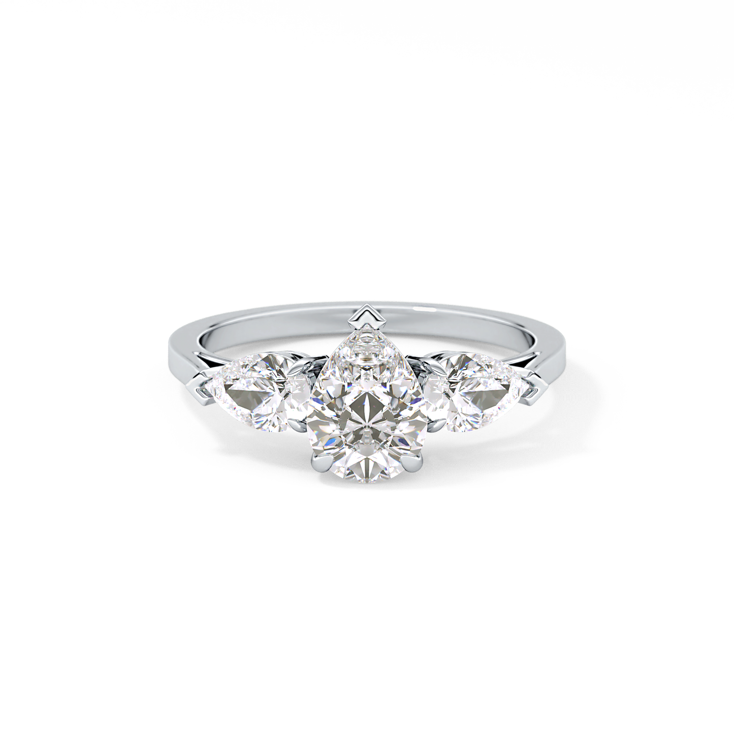 Pear Cut 0.81 Carat Moissanite Ring – Three Stones Setting in Gold