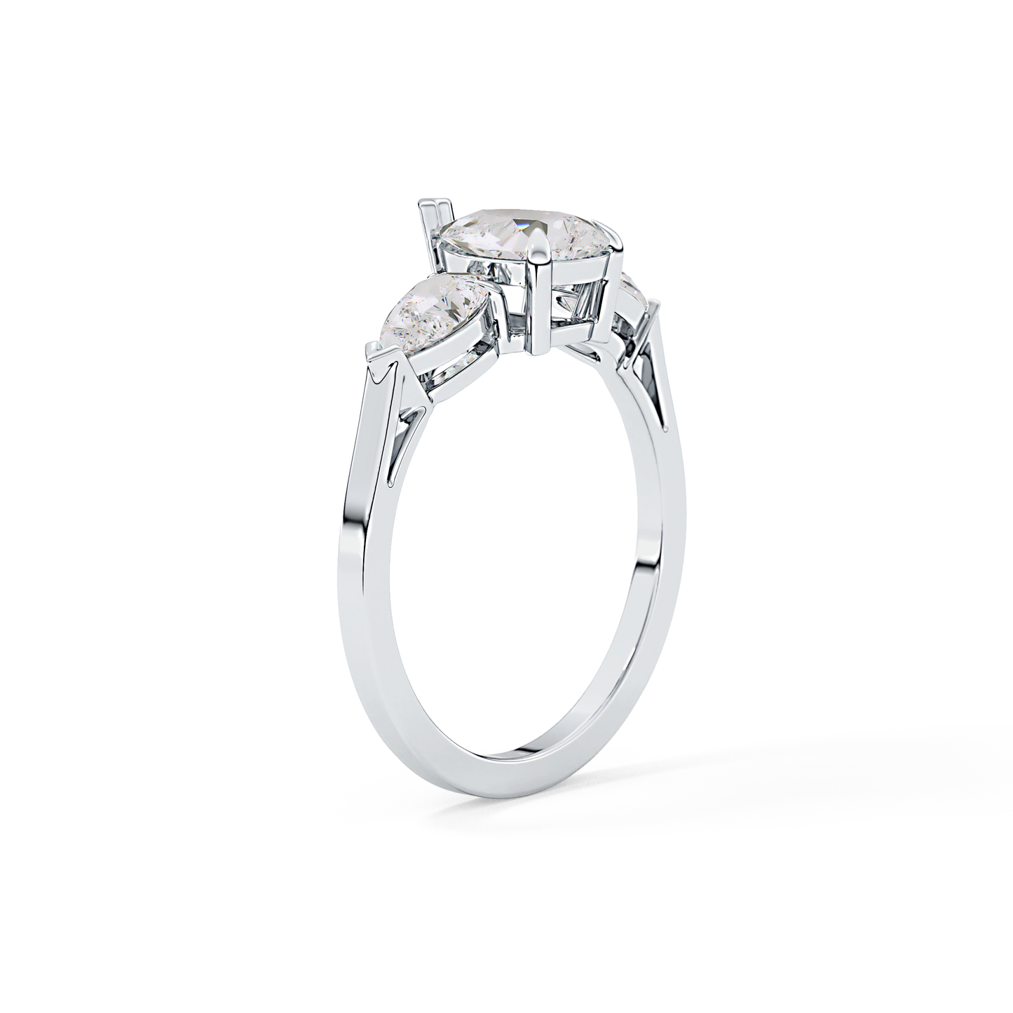 Pear Cut 0.81 Carat Moissanite Ring – Three Stones Setting in Gold