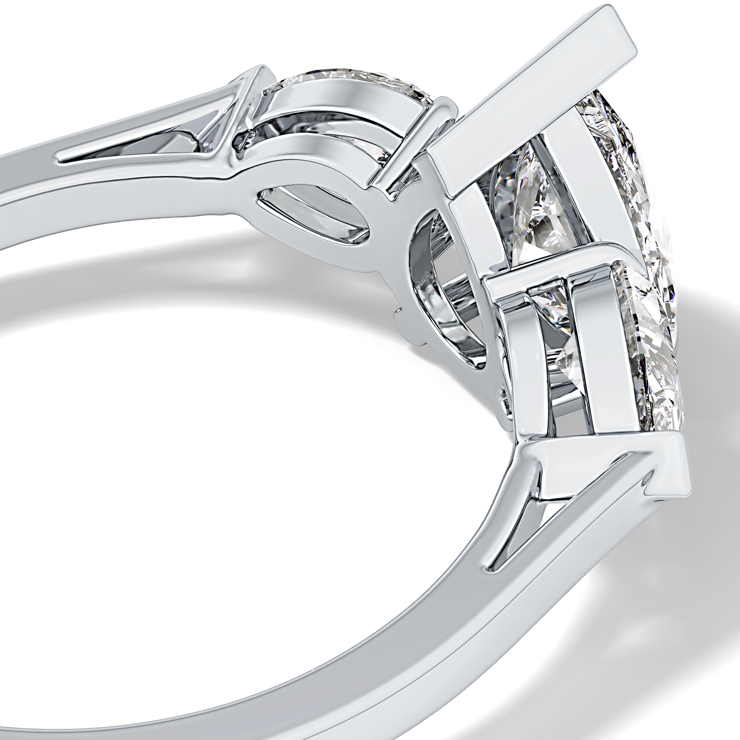 Pear Cut 0.81 Carat Moissanite Ring – Three Stones Setting in Gold