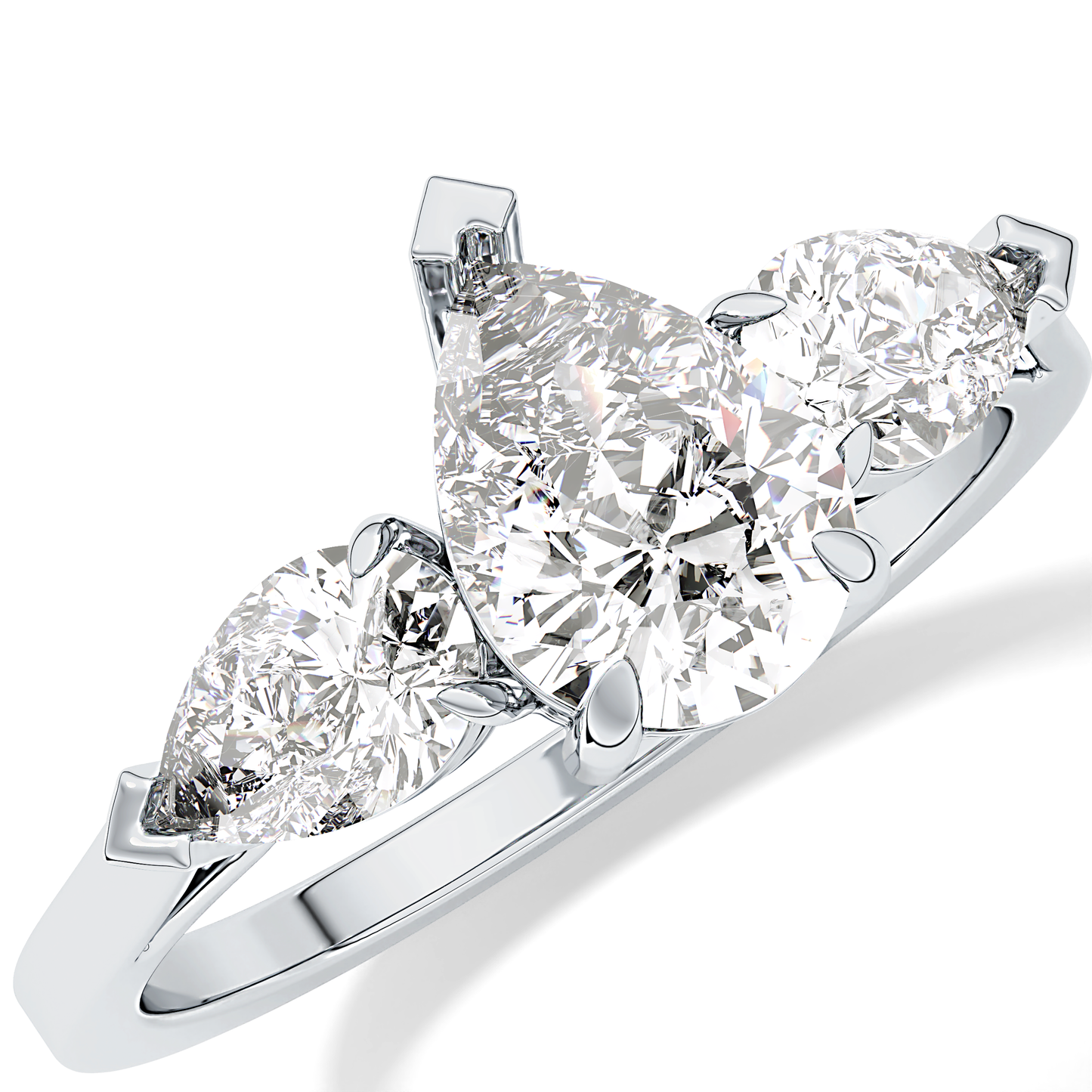 Pear Cut 0.81 Carat Moissanite Ring – Three Stones Setting in Gold