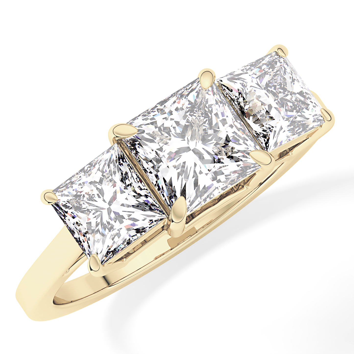 Princess Cut 1.04 Carat Moissanite Ring – Three Stones Setting in Gold