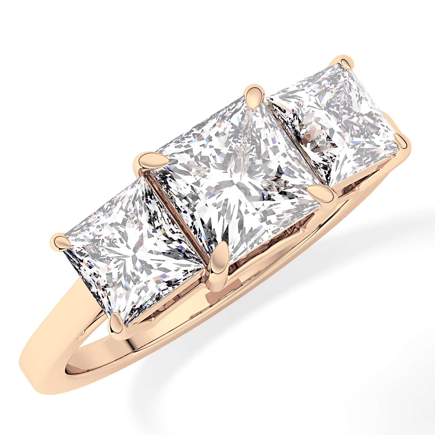 Princess Cut 1.04 Carat Moissanite Ring – Three Stones Setting in Gold