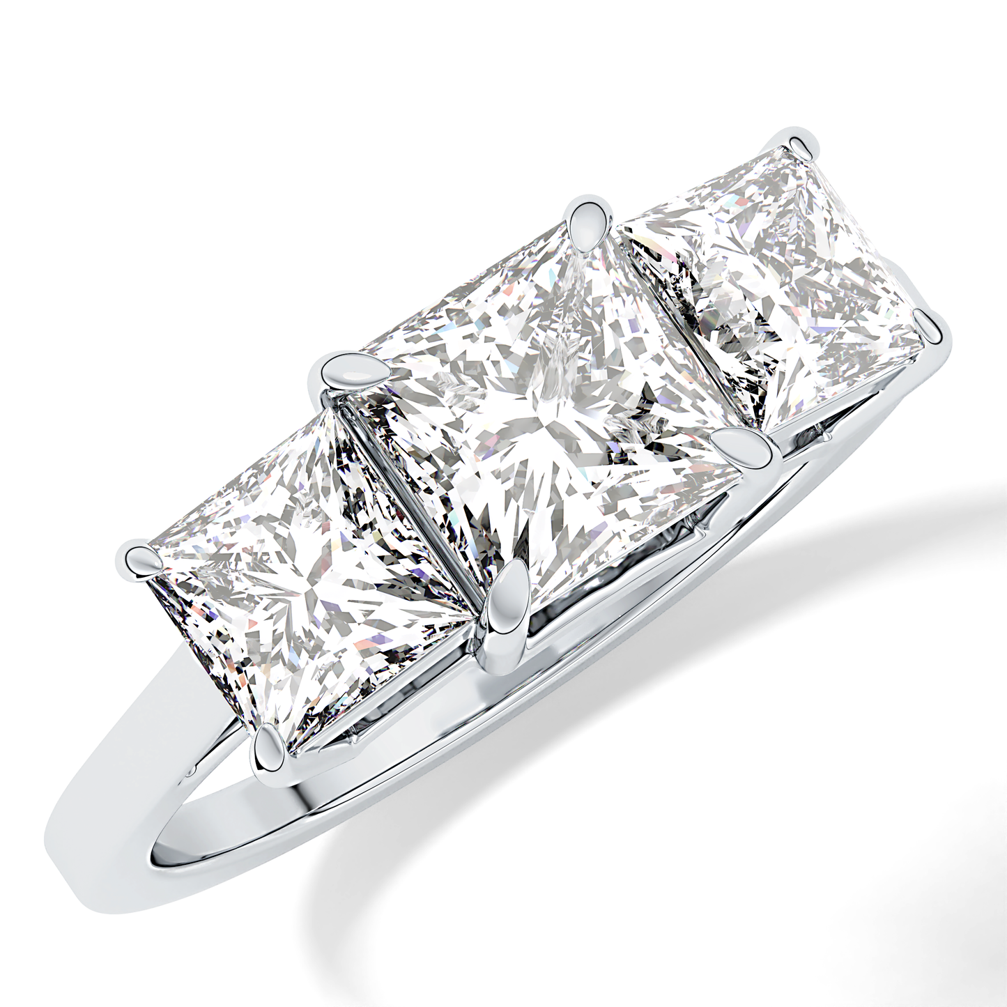 Princess Cut 1.04 Carat Moissanite Ring – Three Stones Setting in Gold