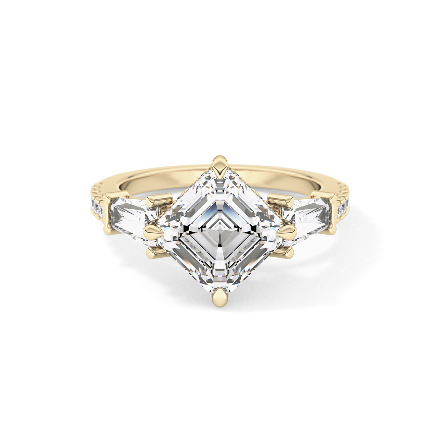 Asscher Cut 2.86 Carat Moissanite Ring – Cluster Setting in Gold 9