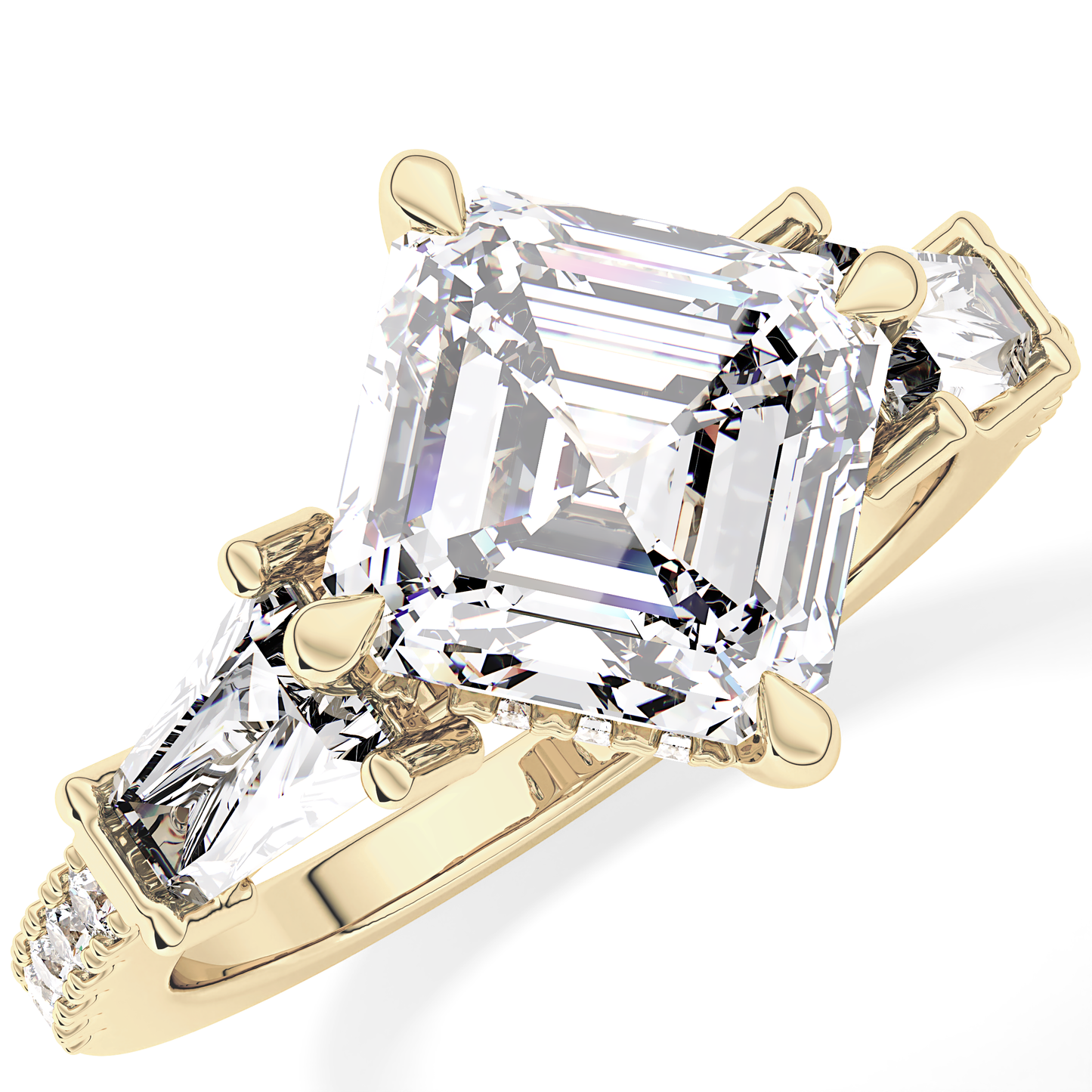 Asscher Cut 2.86 Carat Moissanite Ring – Cluster Setting in Gold 15